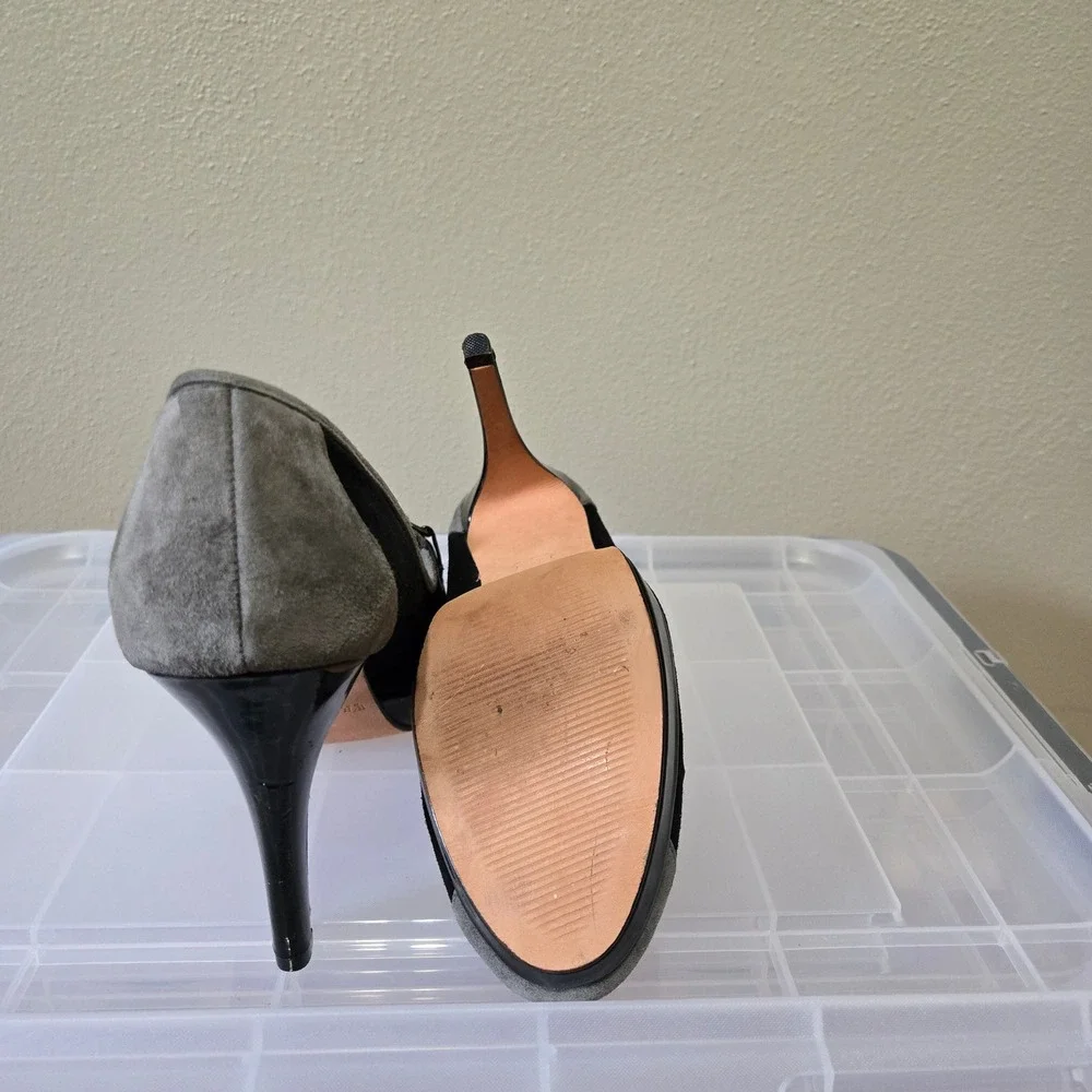 White House Black Market Suede Patent Horsebit Platform Pumps Black Grey 7.5M